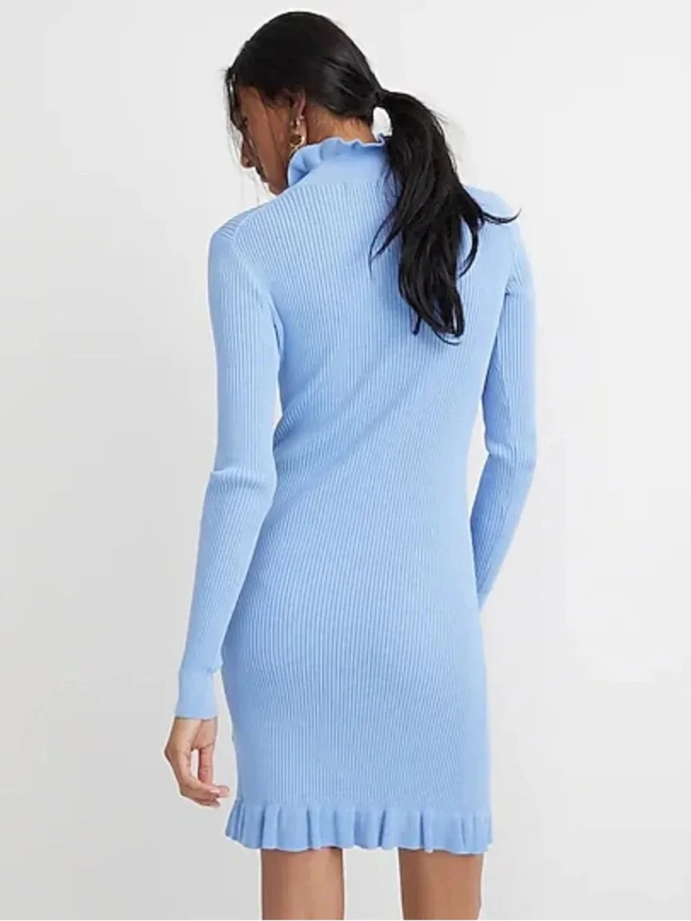 NWT J. Crew Supersculpt Ruffleneck Mini Sweater Dress, Size M, Blue
